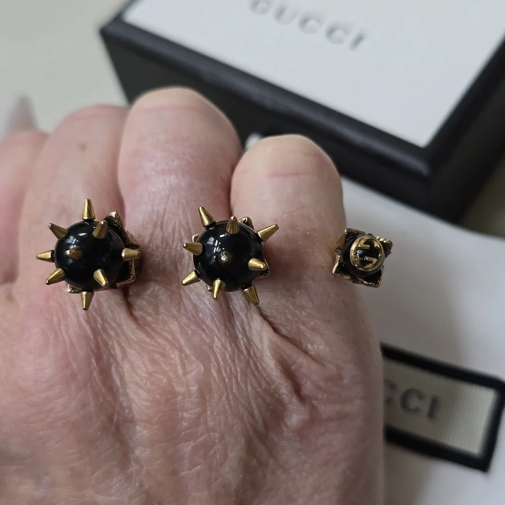 Gucci spiked black  pearl double  finger ring - Picture 4 of 5